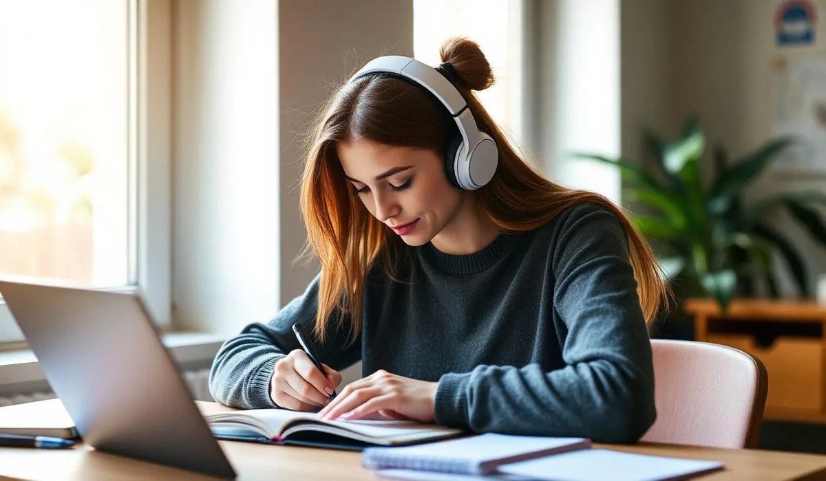 Étudiante préparant son projet académique